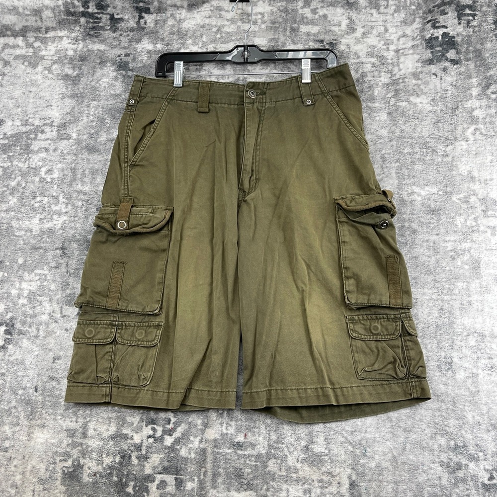 Chor Men 32 Olive Green 100% Cotton Multi-Pocket Cargo Shorts Outdoor Utility